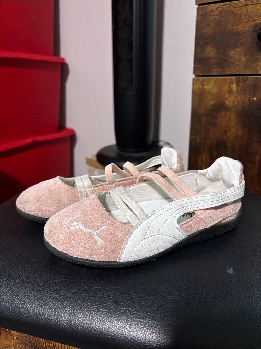 Puma Kids Pink and White Suede Ballet Sneakers
